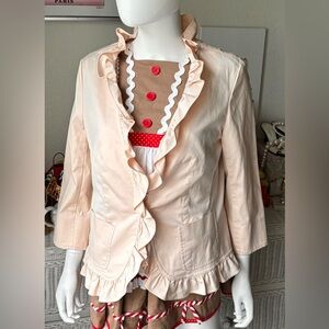 Talbots 98% Cotton Jacket Ruffled Front & Hemline in Blush Pink color Size 10